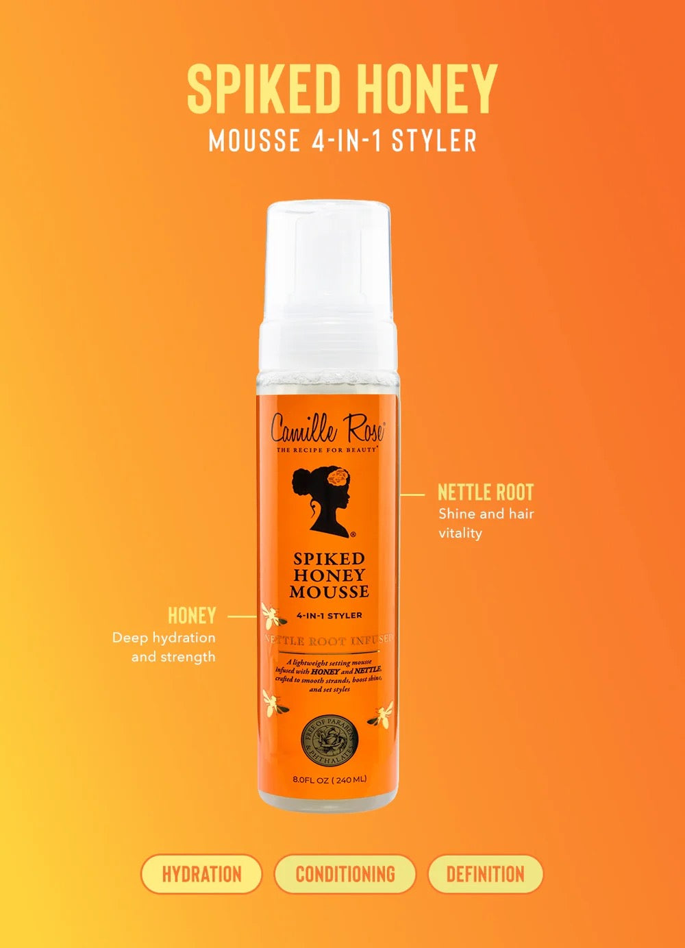 Camille Rose Spiked Honey Mousse 4-in-1 Styler 8oz