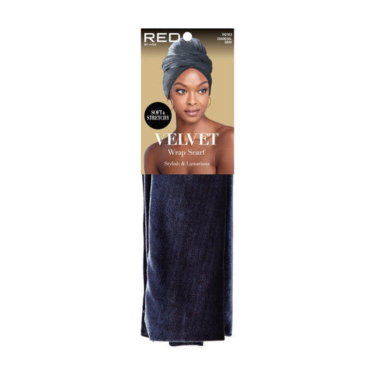 Red Velvet Head Wrap Scarf - Charcoal Grey