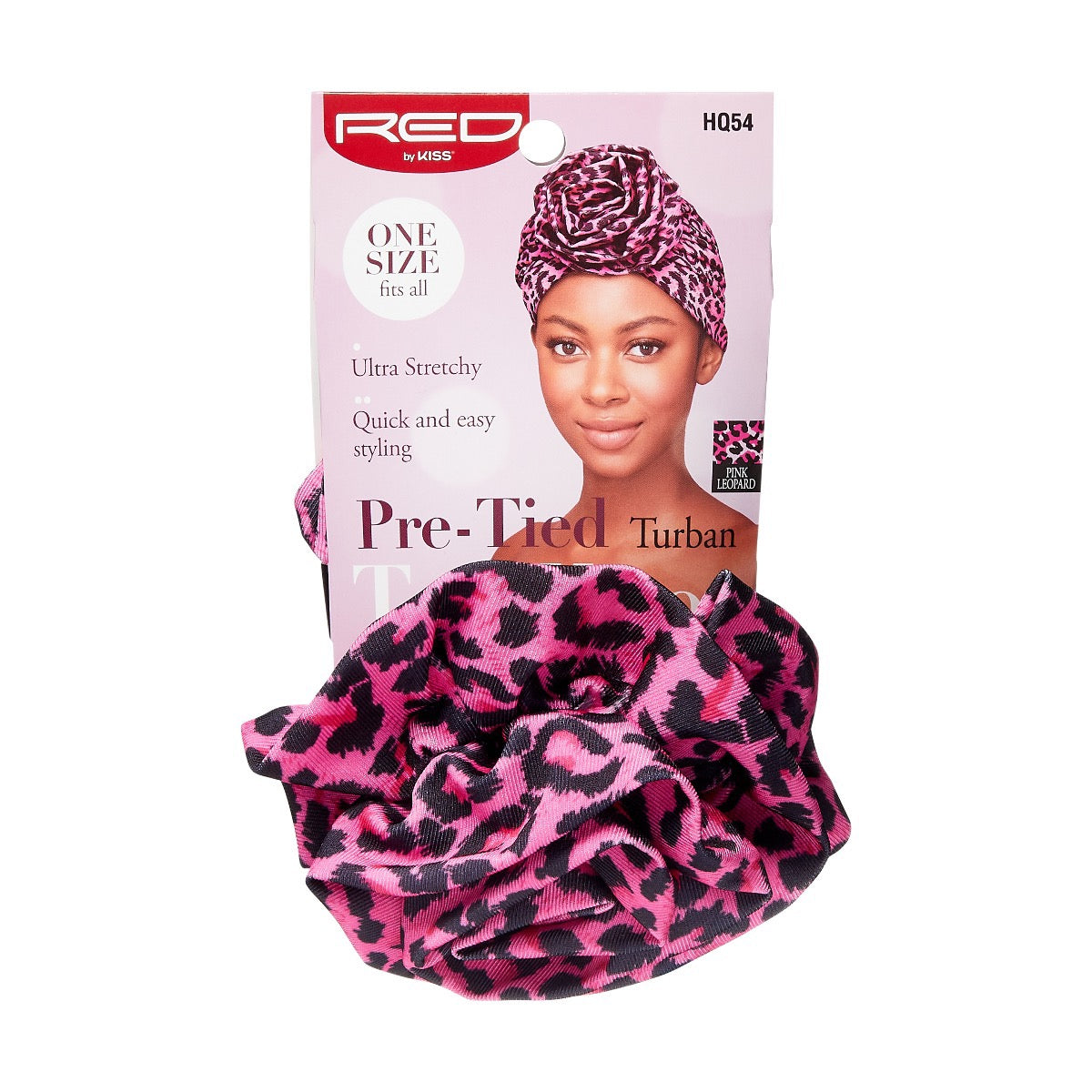 RED Top Knot Turban Pink Leopard