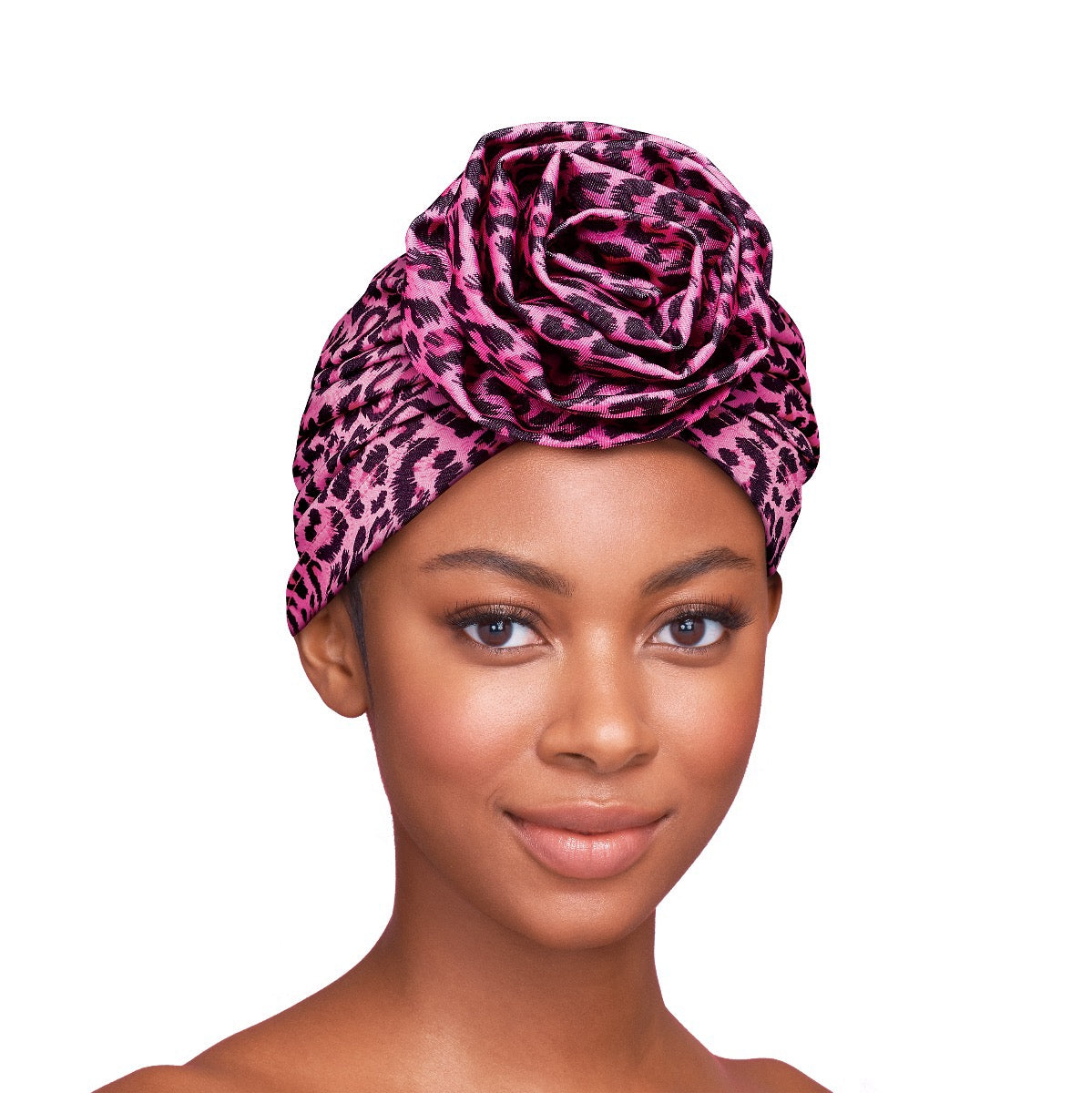 RED Top Knot Turban Pink Leopard
