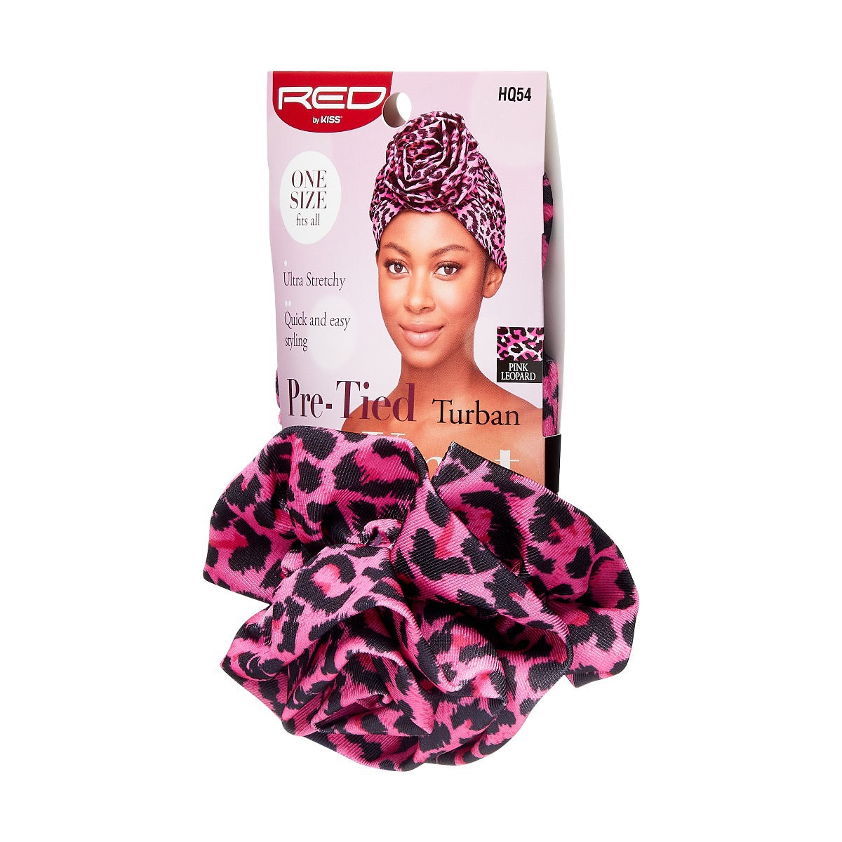 RED Top Knot Turban Pink Leopard