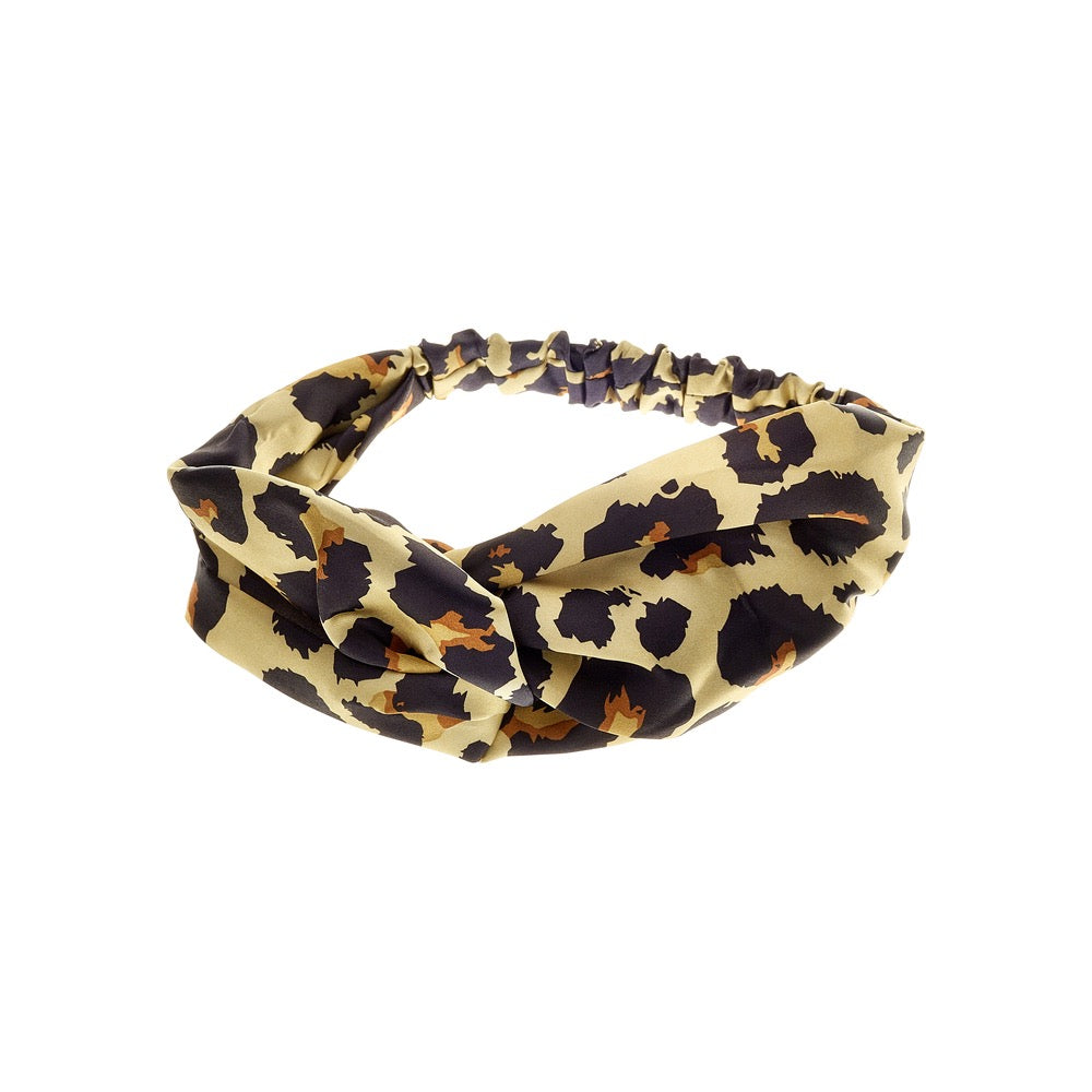 Red Twisted Silky Headband - Leopard