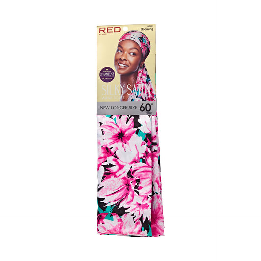 RED SILKY SATIN WRAP SCARF -  BLOOMING