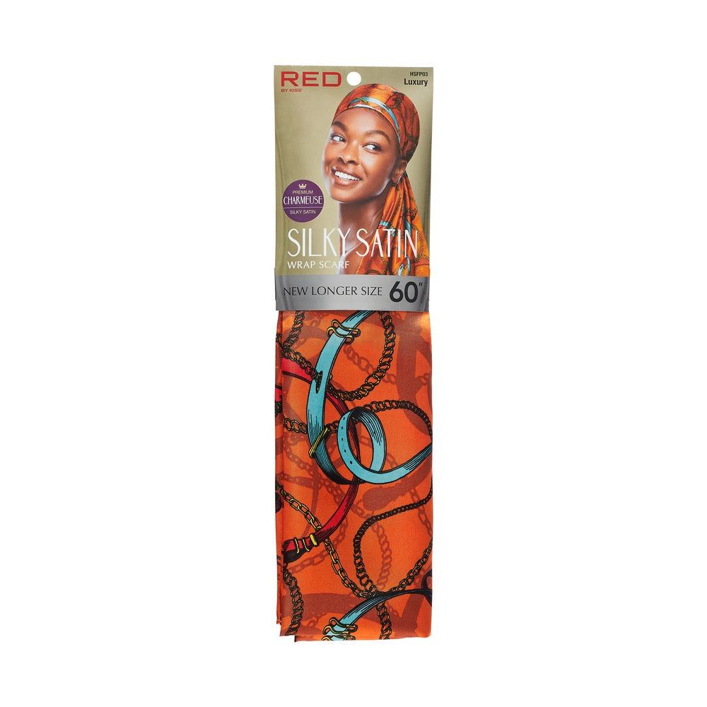RED SILKY SATIN WRAP SCARF LUXURY