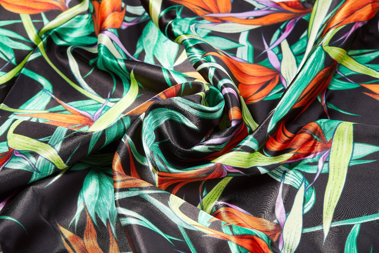 RED SILKY SATIN WRAP SCARF - TROPICAL