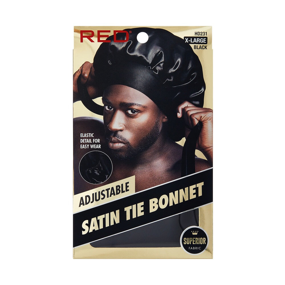 Red Mens Satin Tie Bonnet XL Black