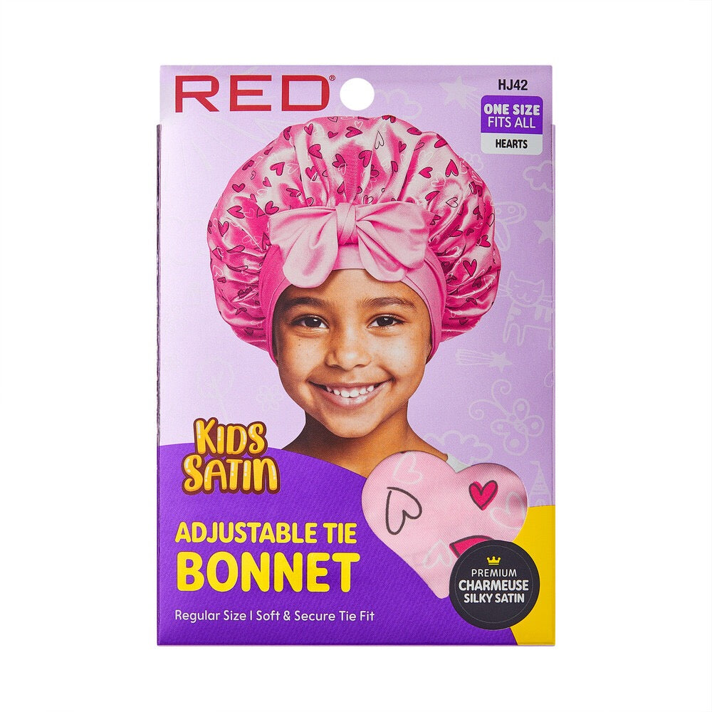 RED KIDS ADJUSTABLE TIE BONNET HEARTS