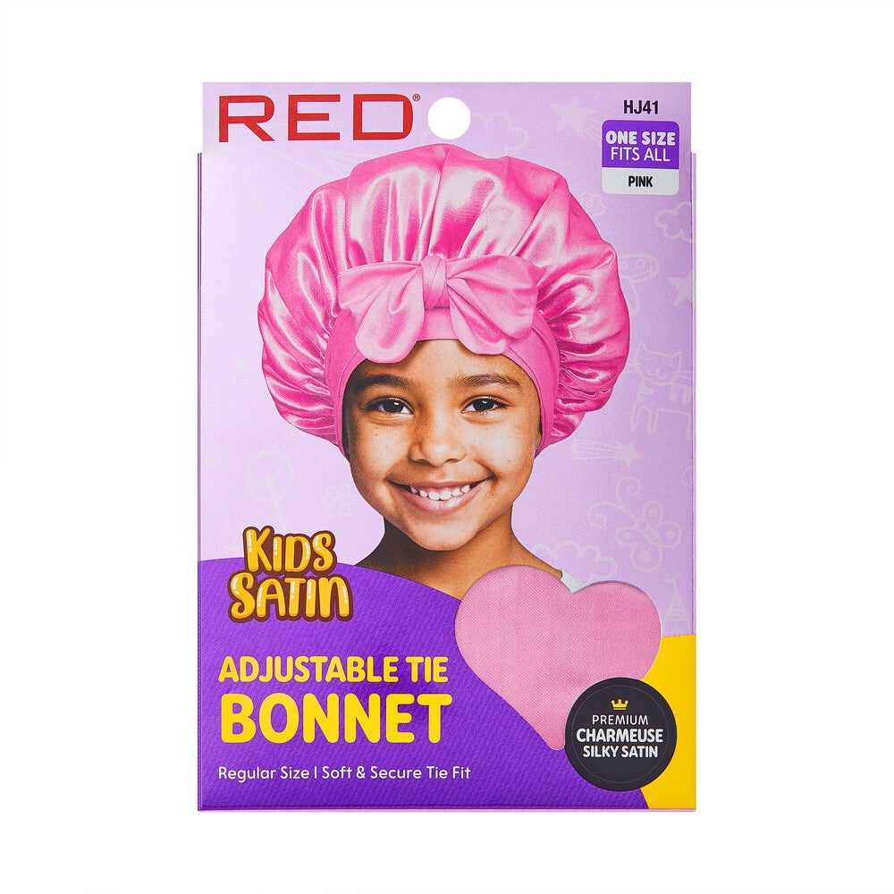 RED KIDS ADJUSTABLE TIE BONNET PINK