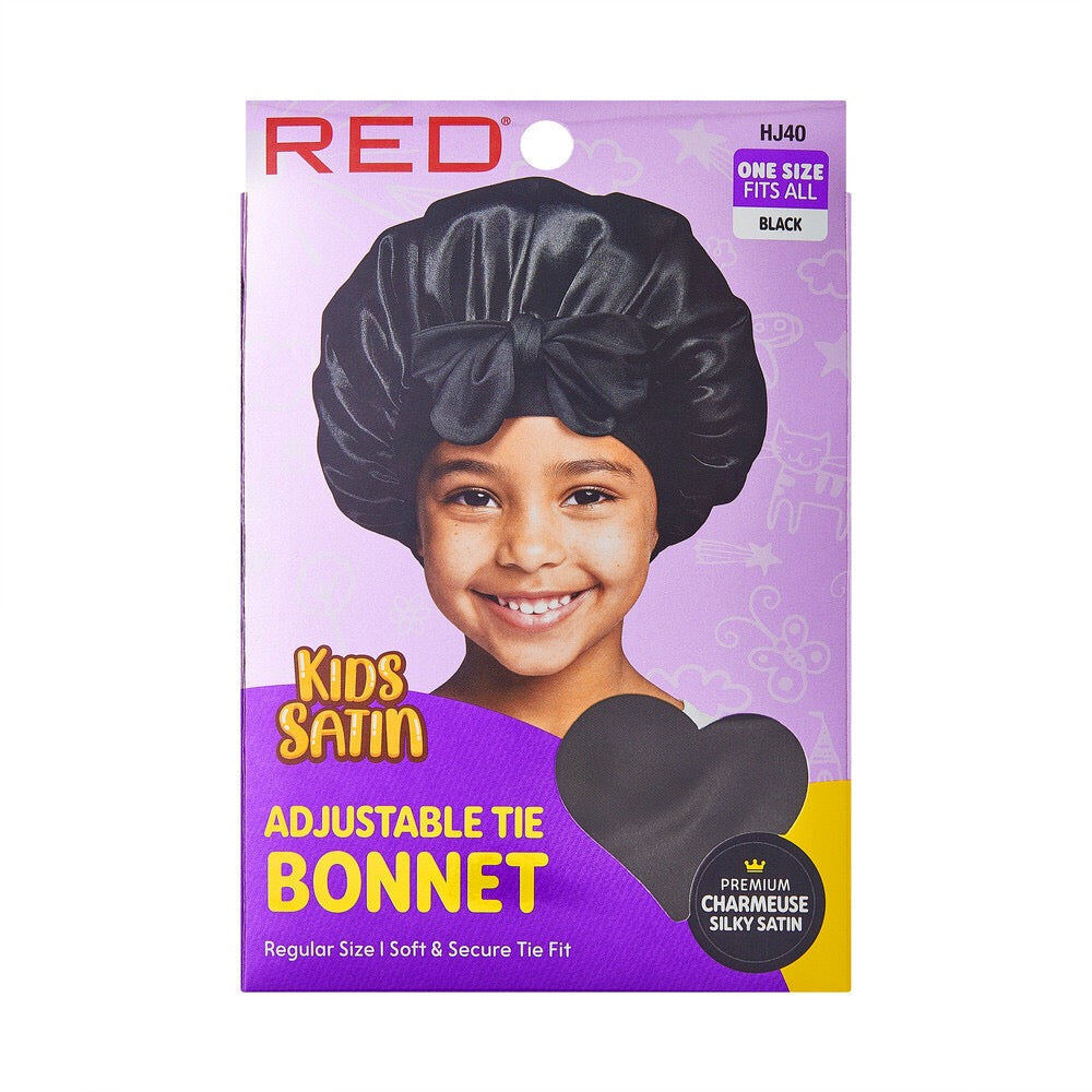 RED KIDS ADJUSTABLE TIE BONNET BLACK