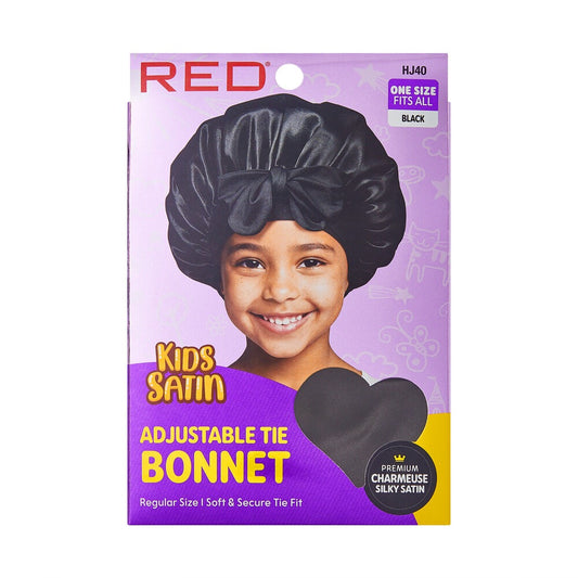 RED KIDS ADJUSTABLE TIE BONNET BLACK