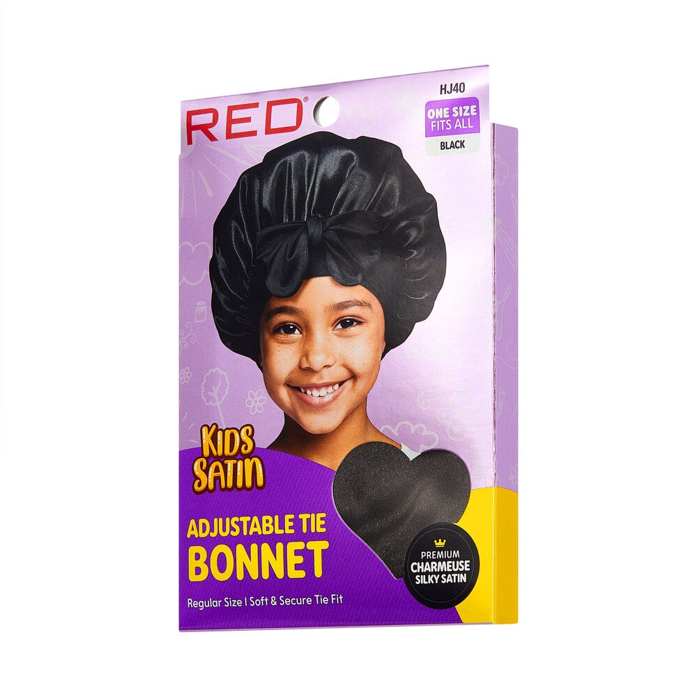 RED KIDS ADJUSTABLE TIE BONNET BLACK