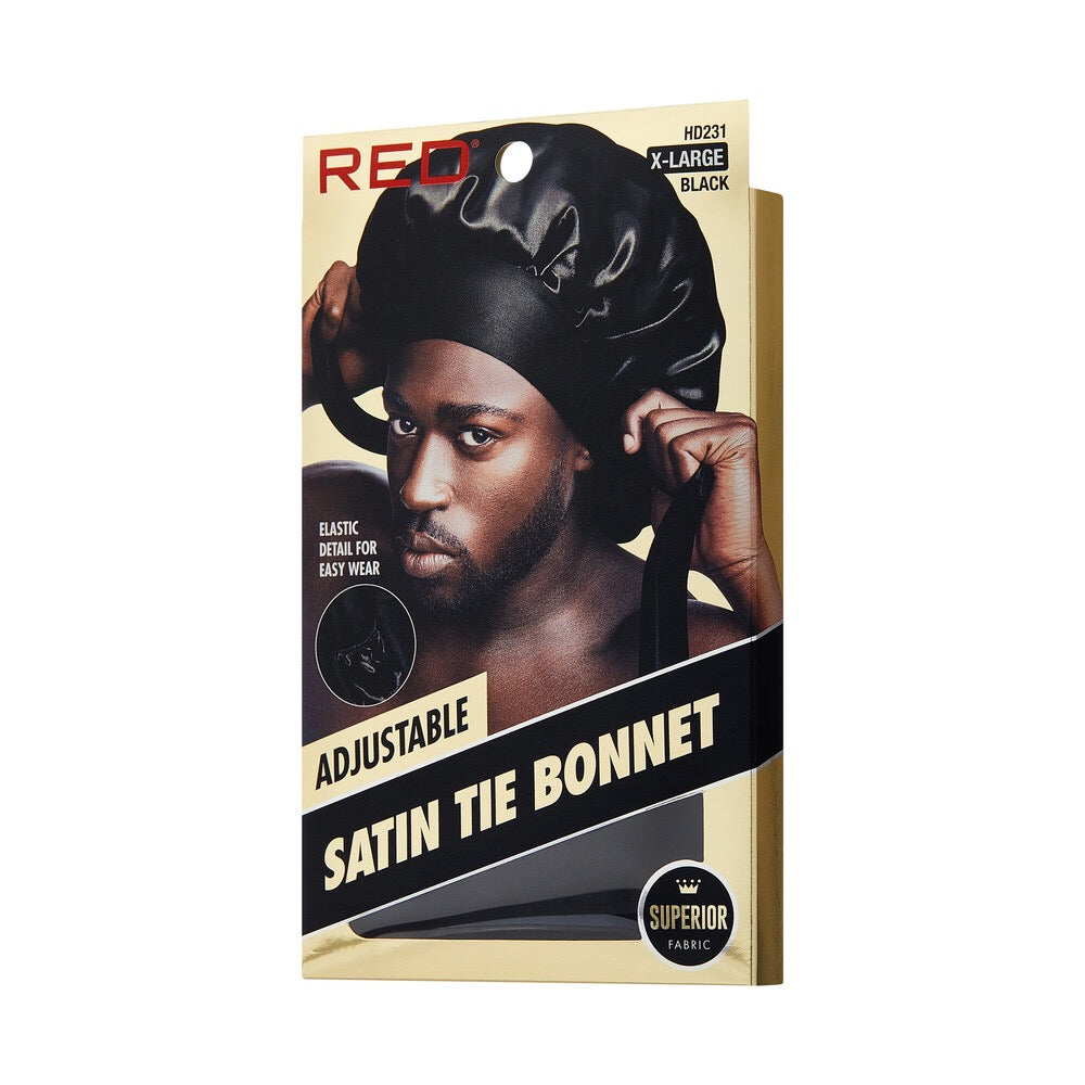 Red Mens Satin Tie Bonnet XL Black