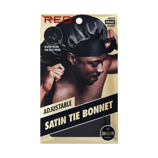 Red Mens Satin Tie Bonnet Braid Black