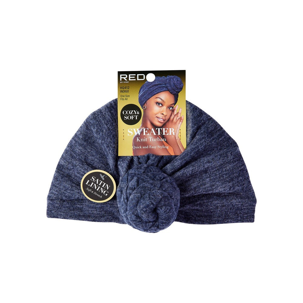 RED Sweater Knit Turban - Indigo