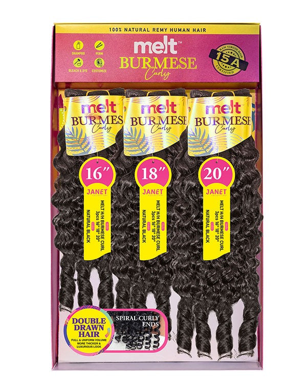 Janet Melt Human Hair Burmese Deep Curl 3PCS Weaving