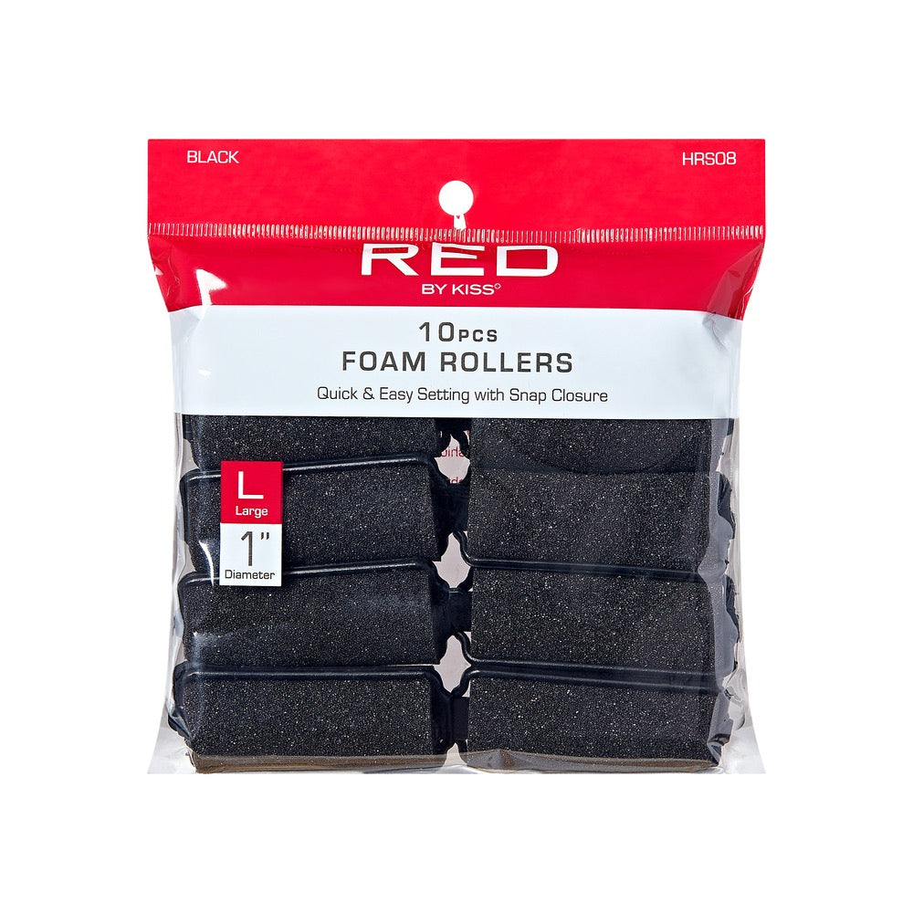 RED Foam Rollers Large 1" 10PC Black