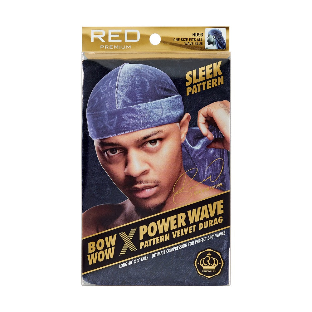 RED PW Pattern Velvet Durag Blue Wave HD93