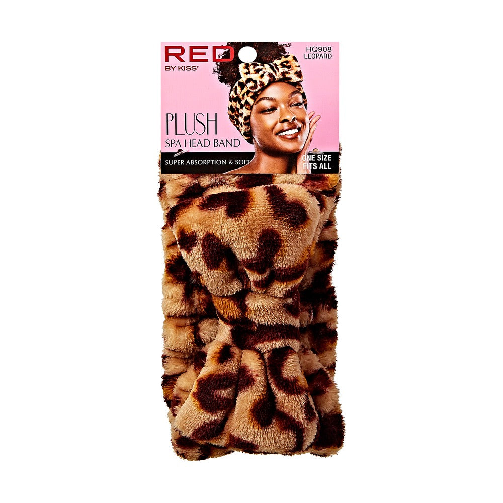 RED Plush Spa Headband Leopard