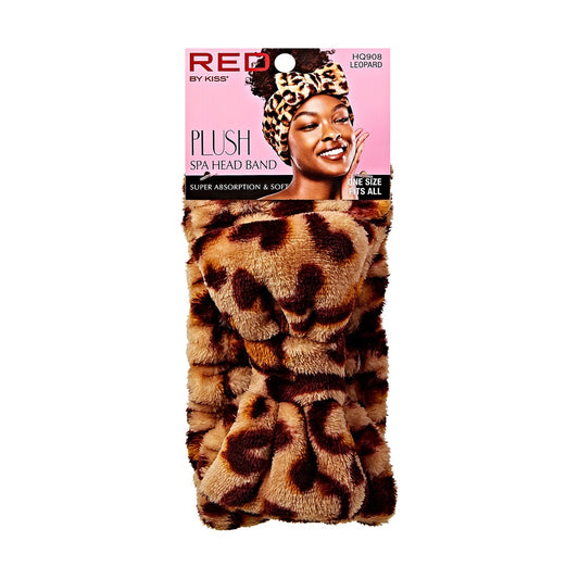 RED Plush Spa Headband Leopard