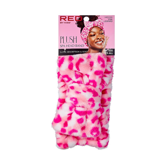 RED Plush Spa Headband Pink Leopard