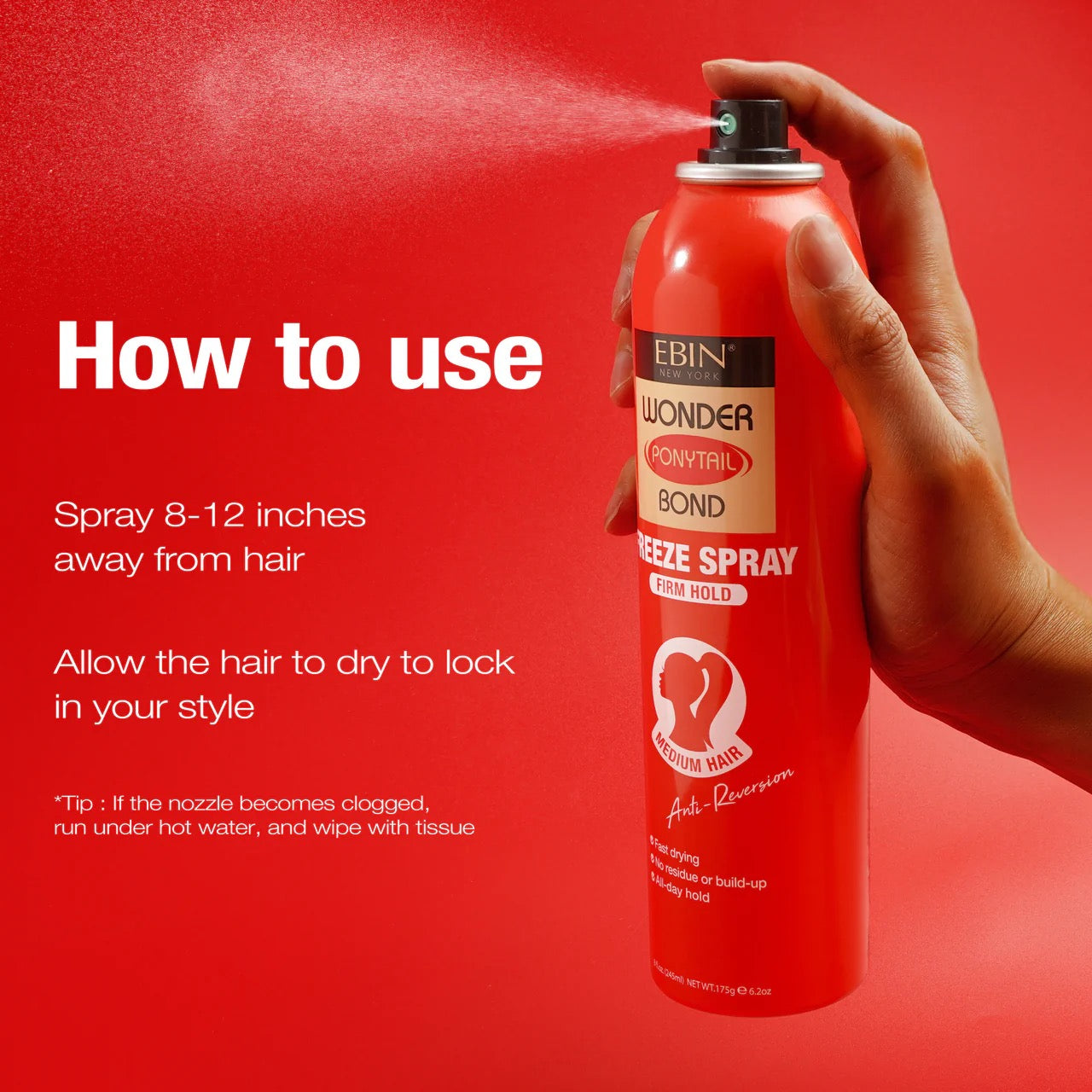 EBIN Wonder Ponytail Bond Freeze Spray - Firm Hold 8 oz