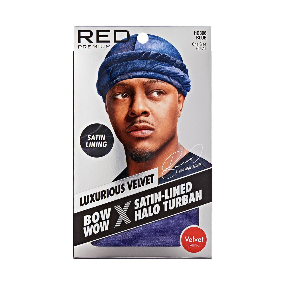 RED Satin Lined Halo Turban Velvet - Blue