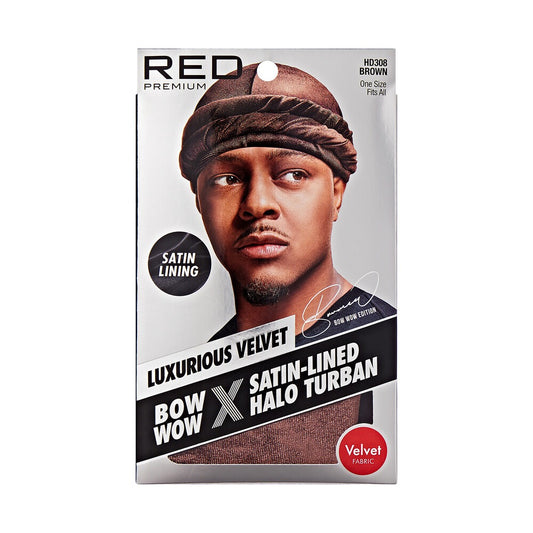 RED Satin Lined Halo Turban Velvet - Brown