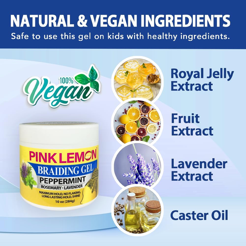Pink Lemon Braiding Gel Peppermint Rosemary Lavender 15oz