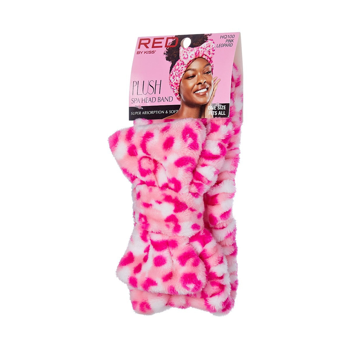 RED Plush Spa Headband Pink Leopard