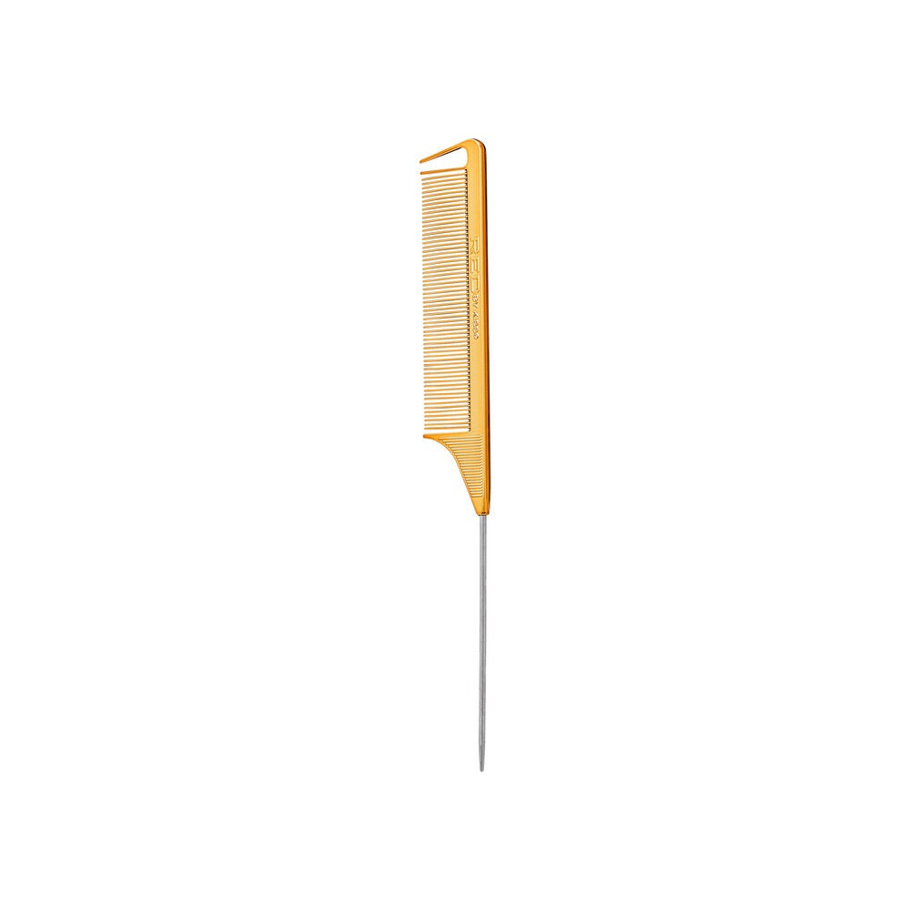 Red Parting Pin Tail Comb Gold Chrome