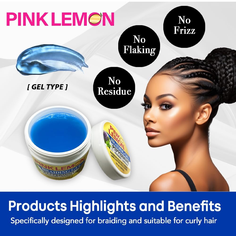Pink Lemon Braiding Gel Peppermint Rosemary Lavender 10oz