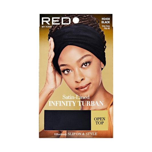 RED Satin Lined Infinity Turban Open Top - Black