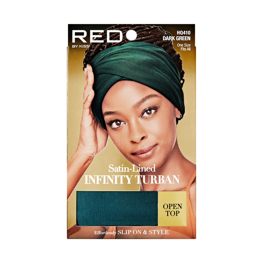 RED Satin Lined Infinity Turban Open Top - Dark Green