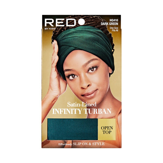 RED Satin Lined Infinity Turban Open Top - Dark Green