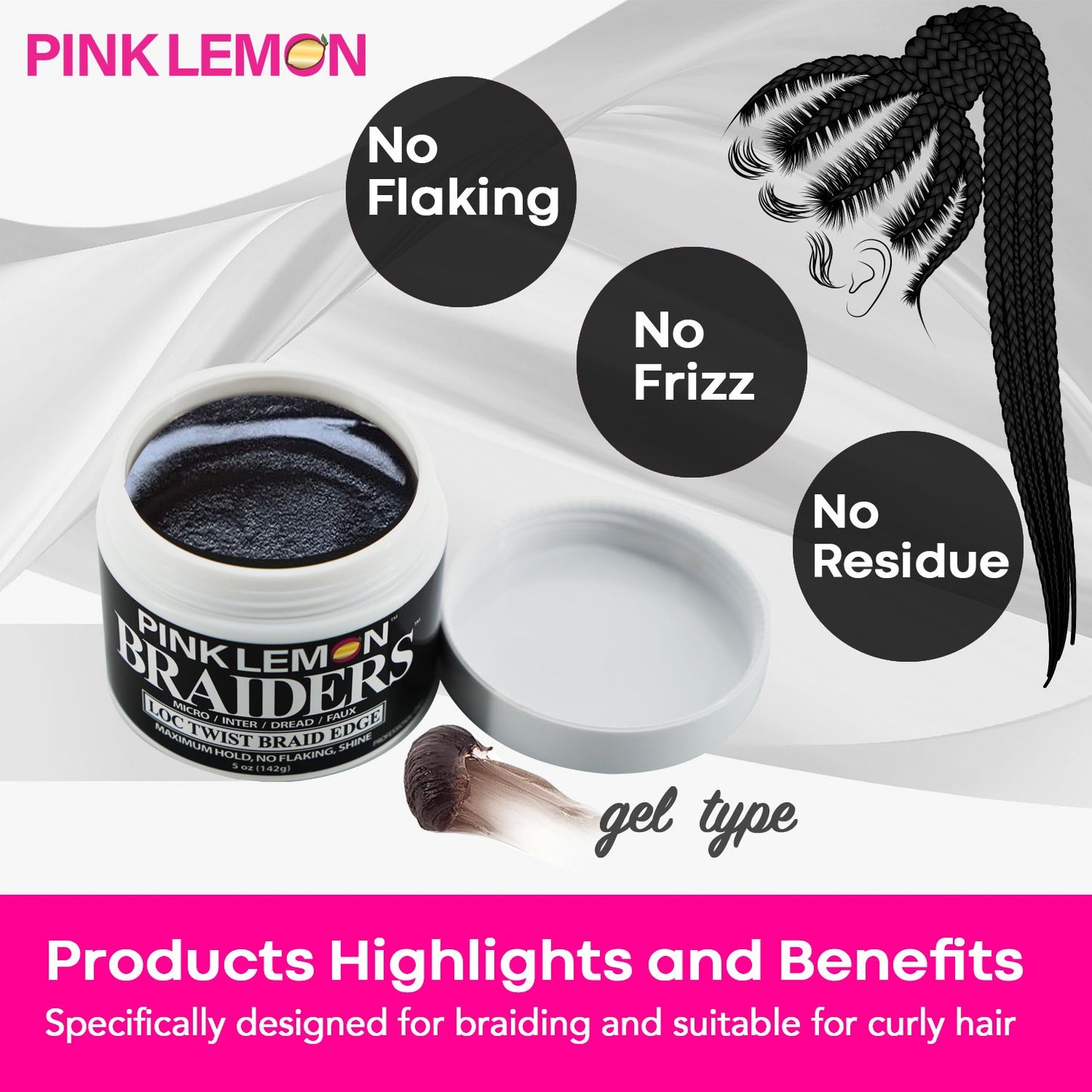 Pink Lemon Braiders Gel (Black)