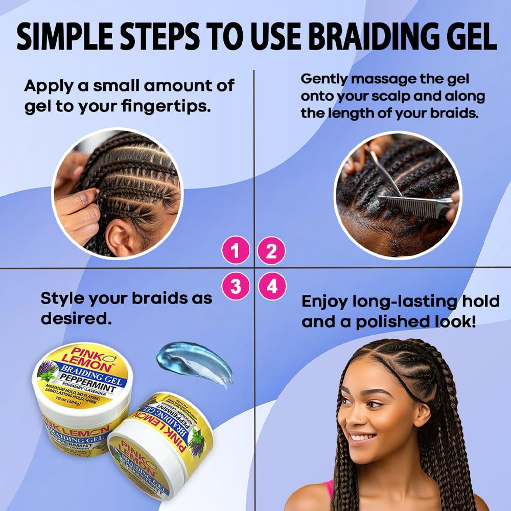 Pink Lemon Braiding Gel Peppermint Rosemary Lavender 5oz