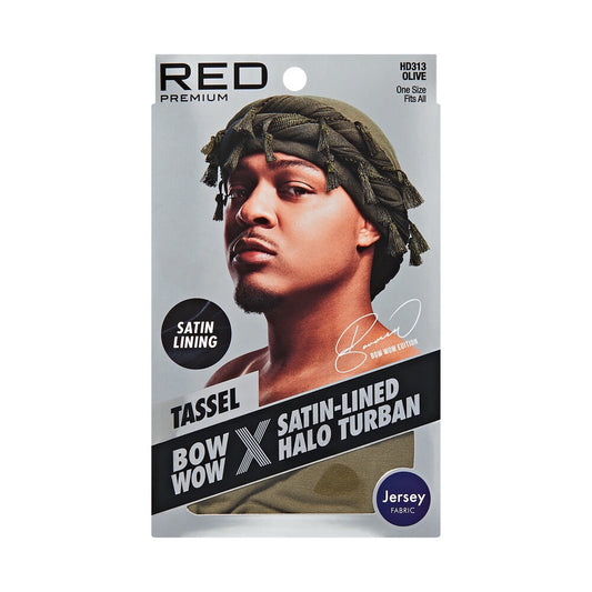 RED Satin Lined Tassel Halo Turban Jersey - Olive