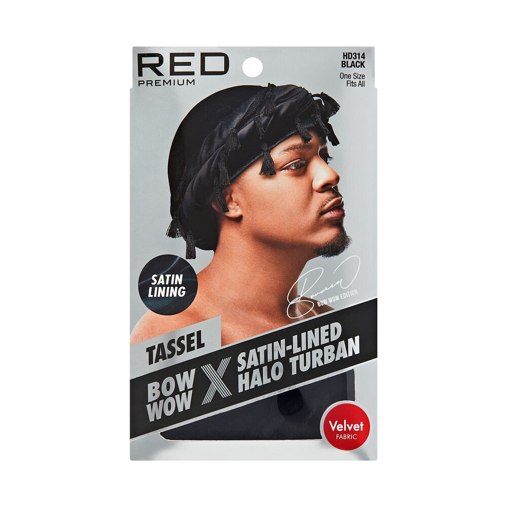 RED Satin Lined Tassel Halo Turban Velvet - Black