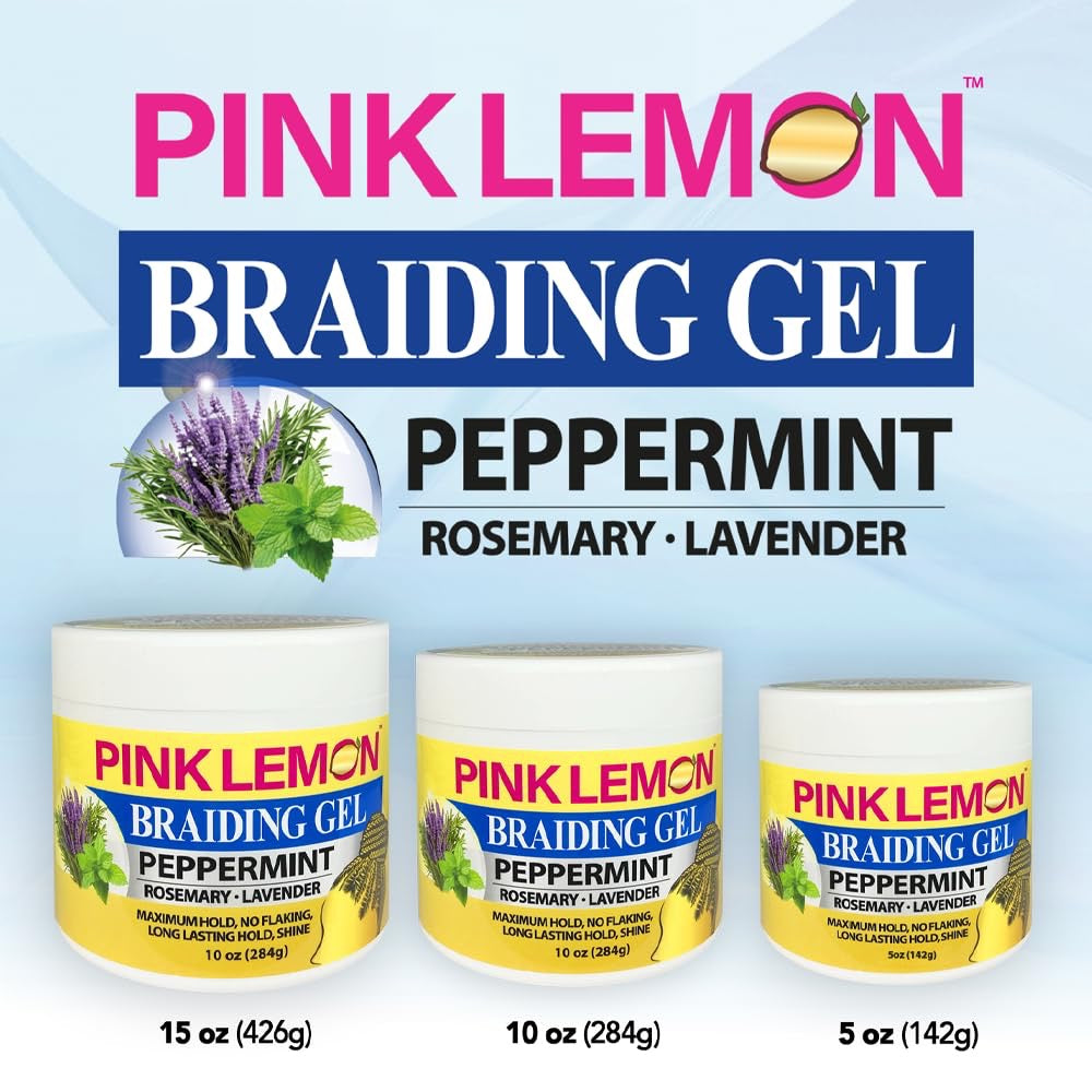 Pink Lemon Braiding Gel Peppermint Rosemary Lavender 15oz