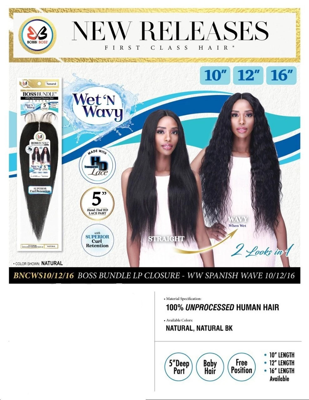 Bobbi Boss 5" Lace Part Closure Wet n Wavy Spanish Wave