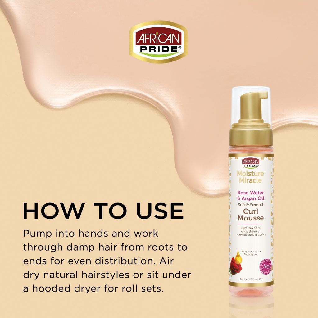 African Pride Moisture Miracle Rose Water & Argan Oil Curl Mousse 8.5 fl oz