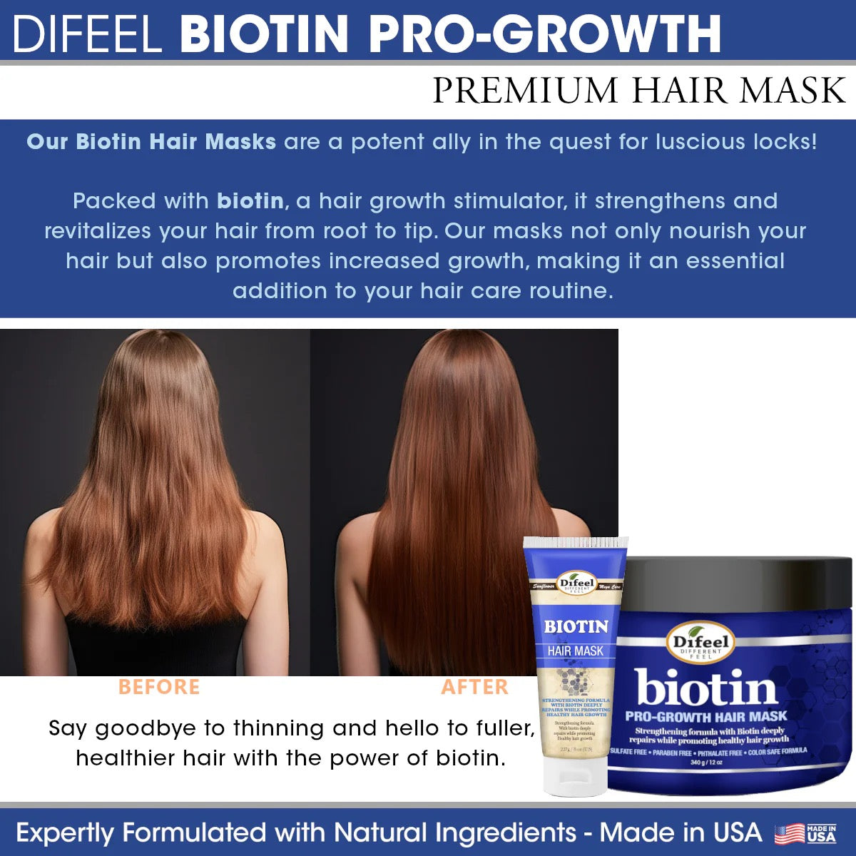 Difeel Premium Hair Mask Biotin Pro Growth Packet 1.75 oz