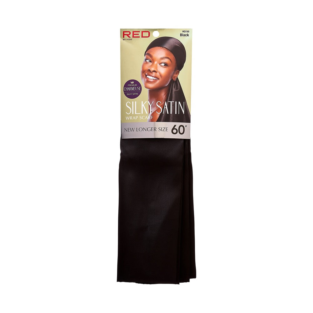 RED Woven Silky Satin Wrap Scarf - Black