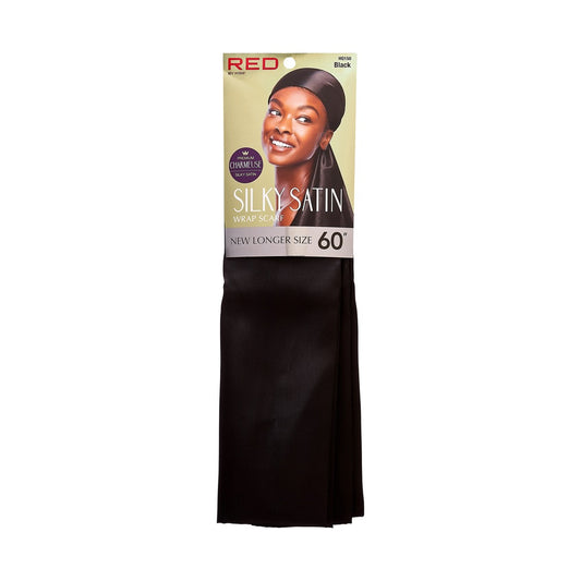 RED Woven Silky Satin Wrap Scarf - Black