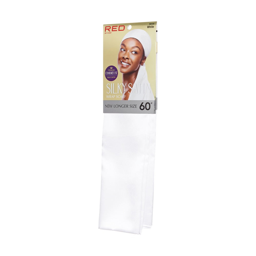 RED Woven Silky Satin Wrap Scarf - White