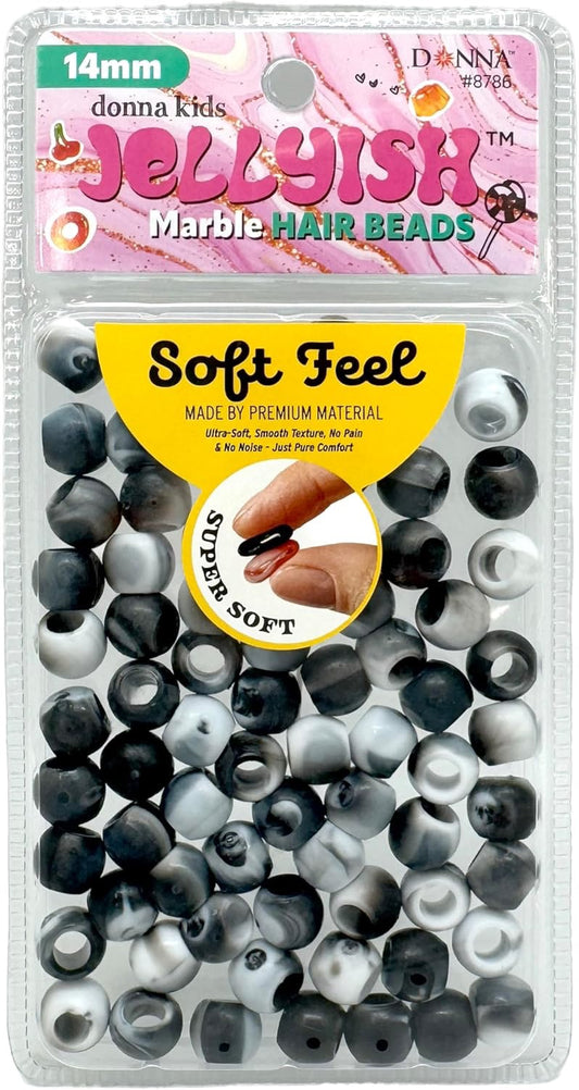 Donna Jellyish Silicone Hair Beads Marble Black 14mm