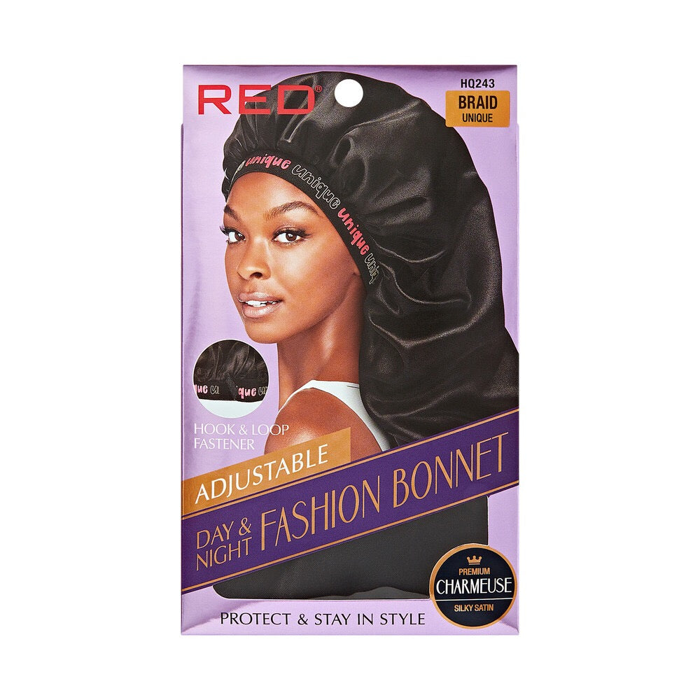RED Satin Day & Night Fashion Bonnet Braid Unique