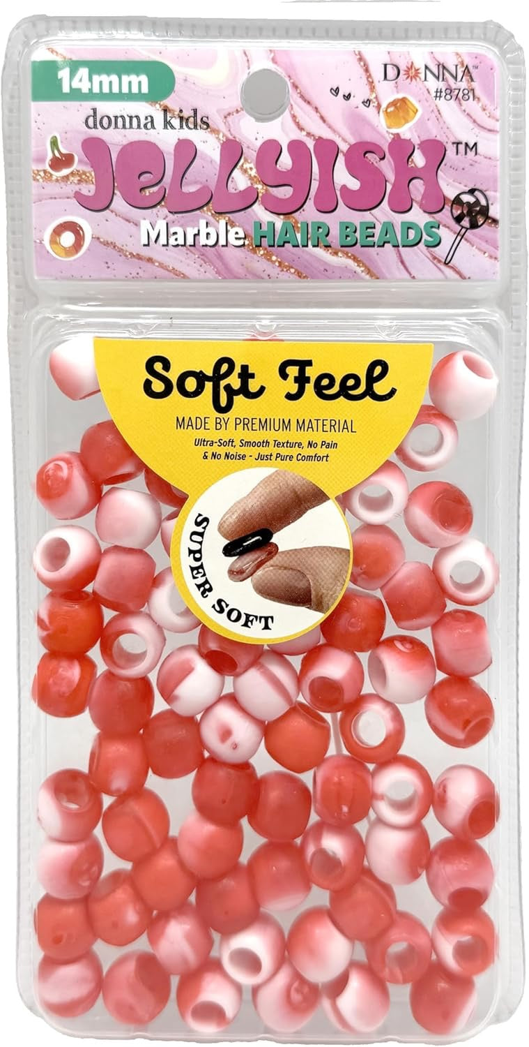 Donna Jellyish Silicone Hair Beads Marble Red 14mm