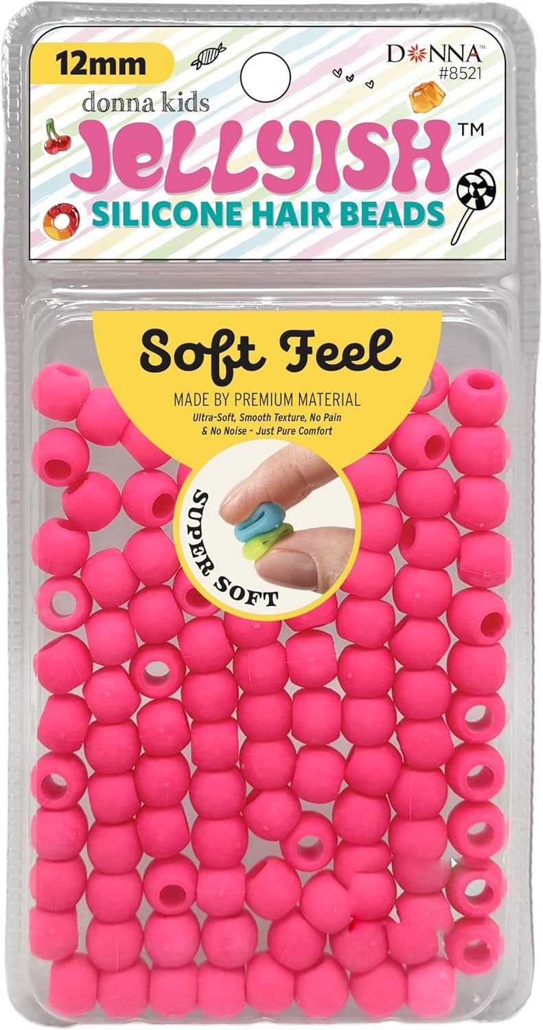 Donna Jellyish Silicone Hair Beads Small Hot Pink 12mm