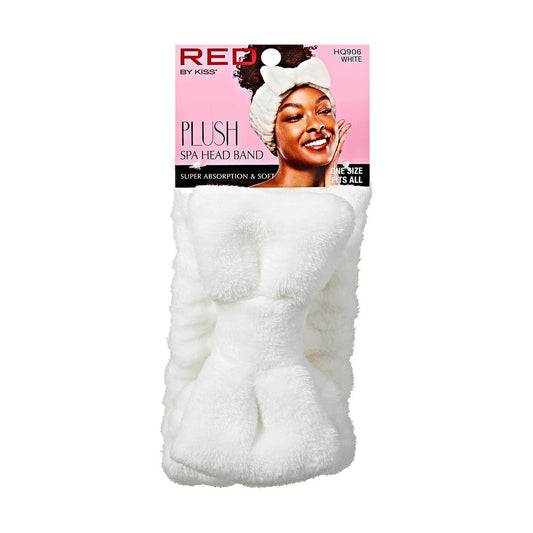 RED Plush Spa Headband White
